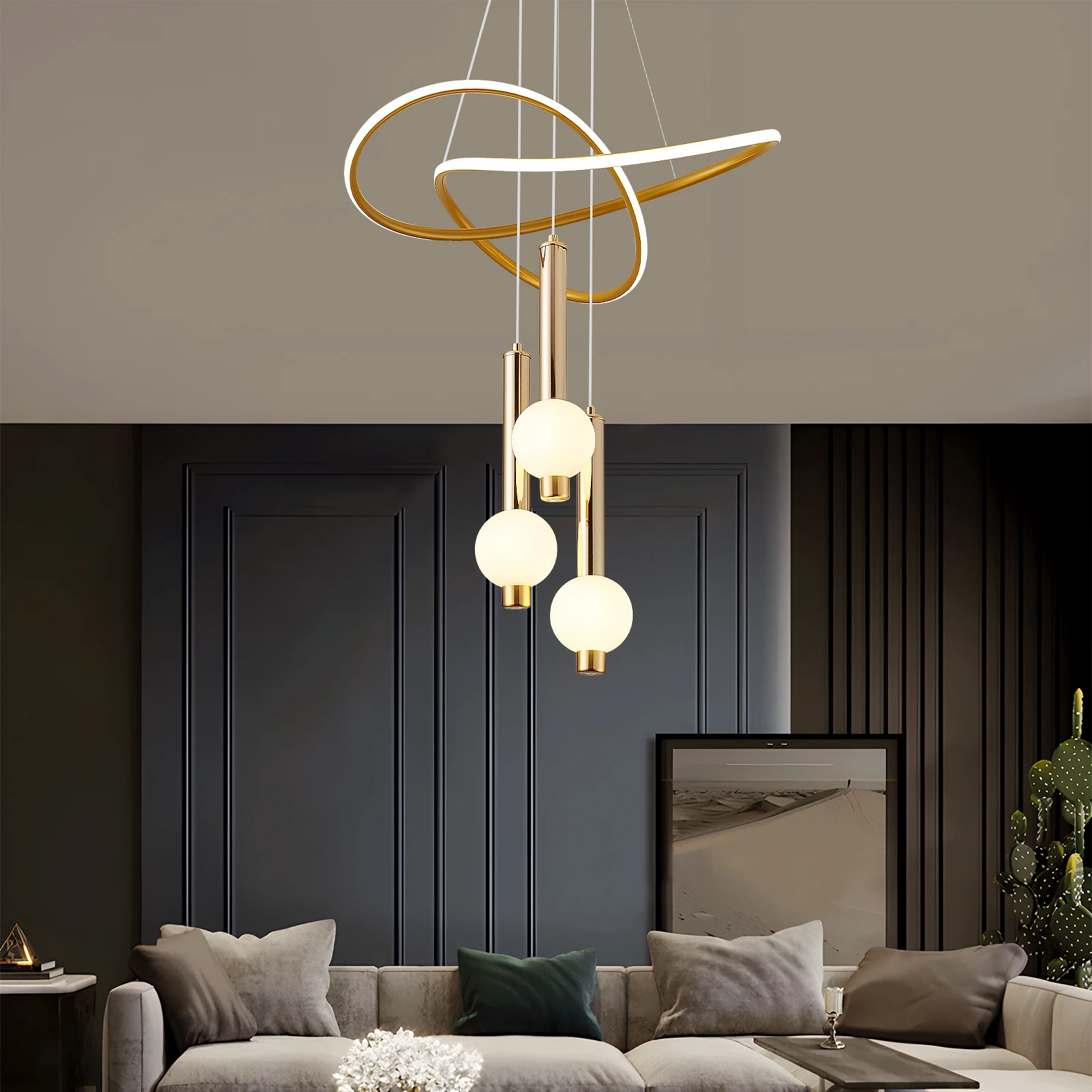 Modern Luxury Gold Acrylic Chandelier LED Changeable Pendant Light for Living Room Dining Room Bedroom Hotel Decor