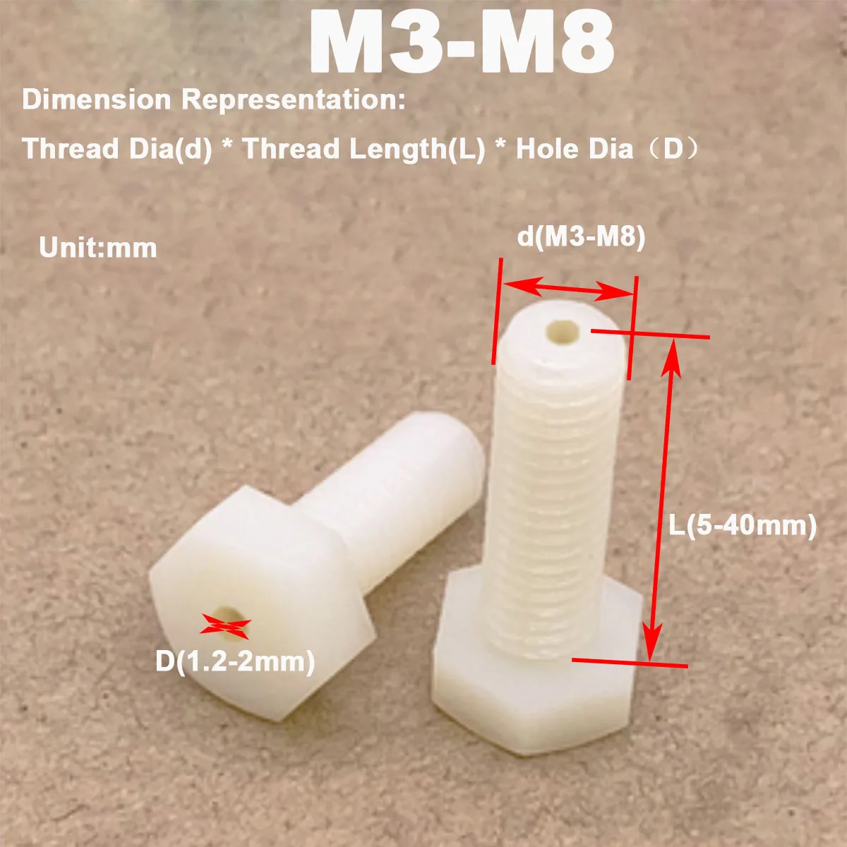 White / Black Nylon Outer Hexagonal Vacuum Exhaust Hollow Through-Hole Threading Screw M3 M4 M5 M6 M8