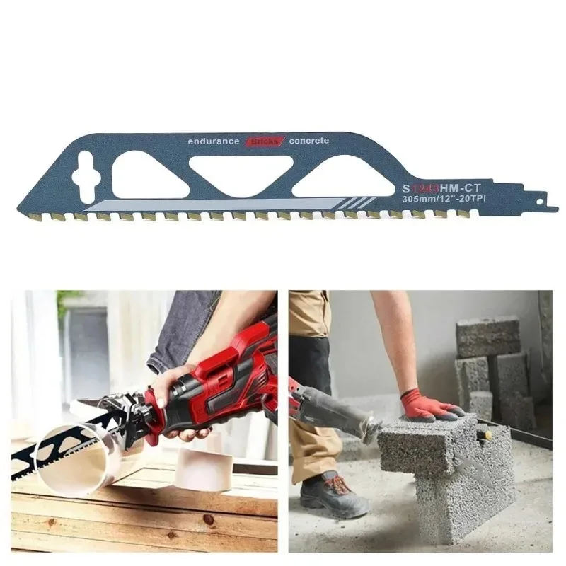 

1Pc 12In Demolition Masonry Reciprocating Saw Blade Hard Alloy Blade For Cutting Brick Wood Metal PVC Tube Porous Concrete Tool