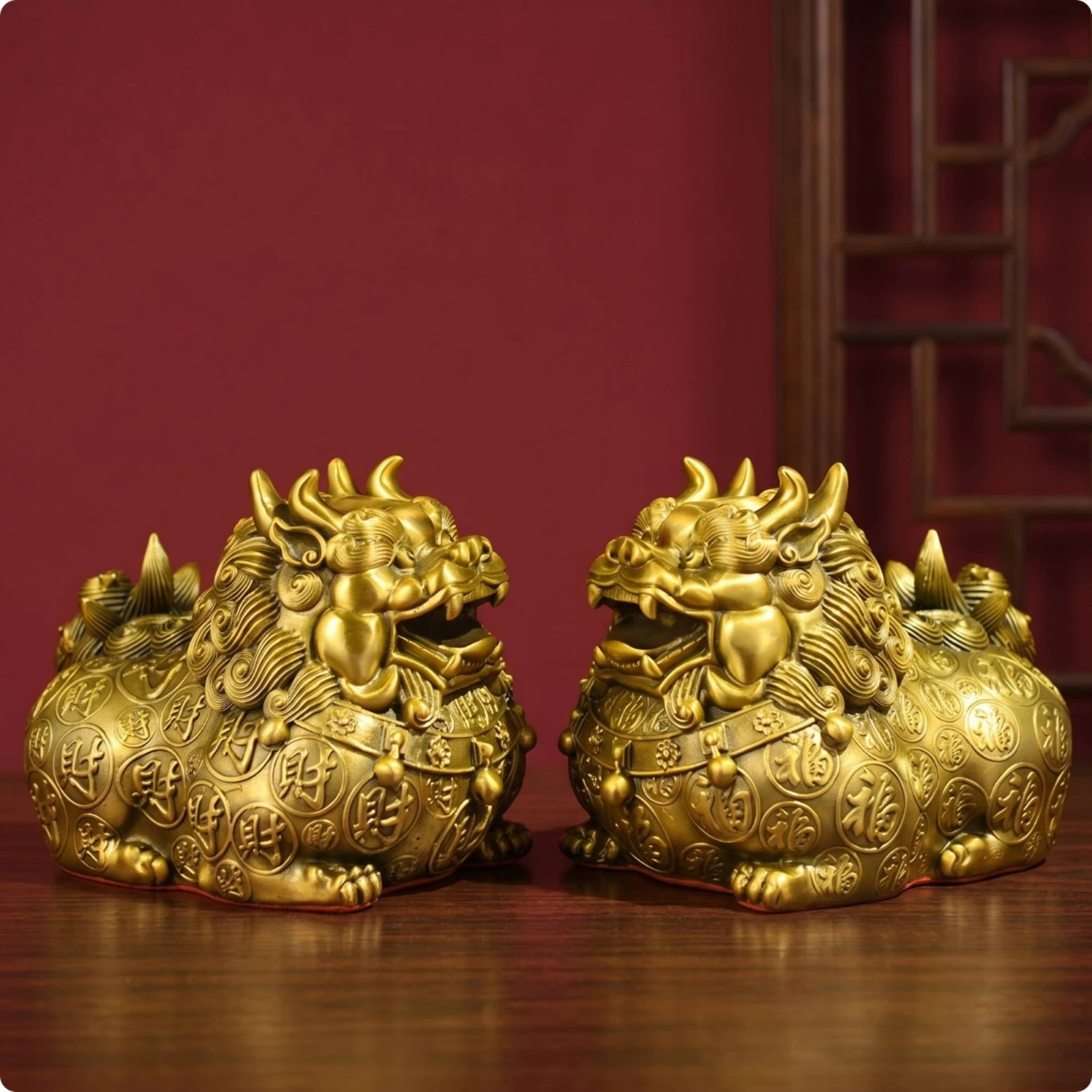 Brass Pixiu Ornaments Golden Pixiu Figurine Figurines Shiny Ornament Traditional for Office, Living Room