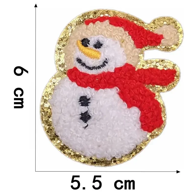 1pc Nuovo Natale Pupazzo di Neve Ciniglia Patch Ferro sulle Toppe E Stemmi Ricama Asciugamano Adesivo per Borsa di Abbigliamento Applique Patch di