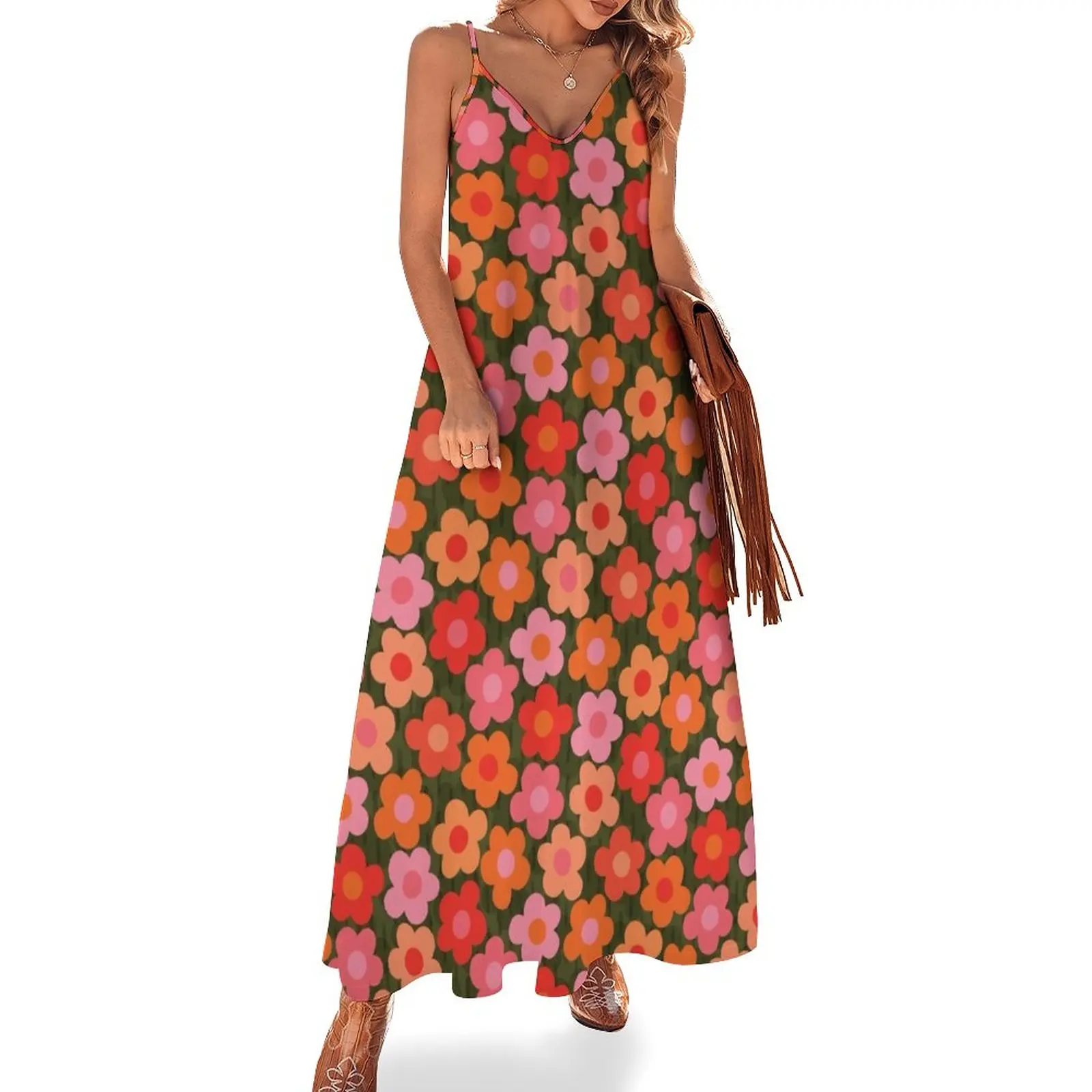 Vestido de verano sin mangas para mujer, estampado floral, estilo bohemio