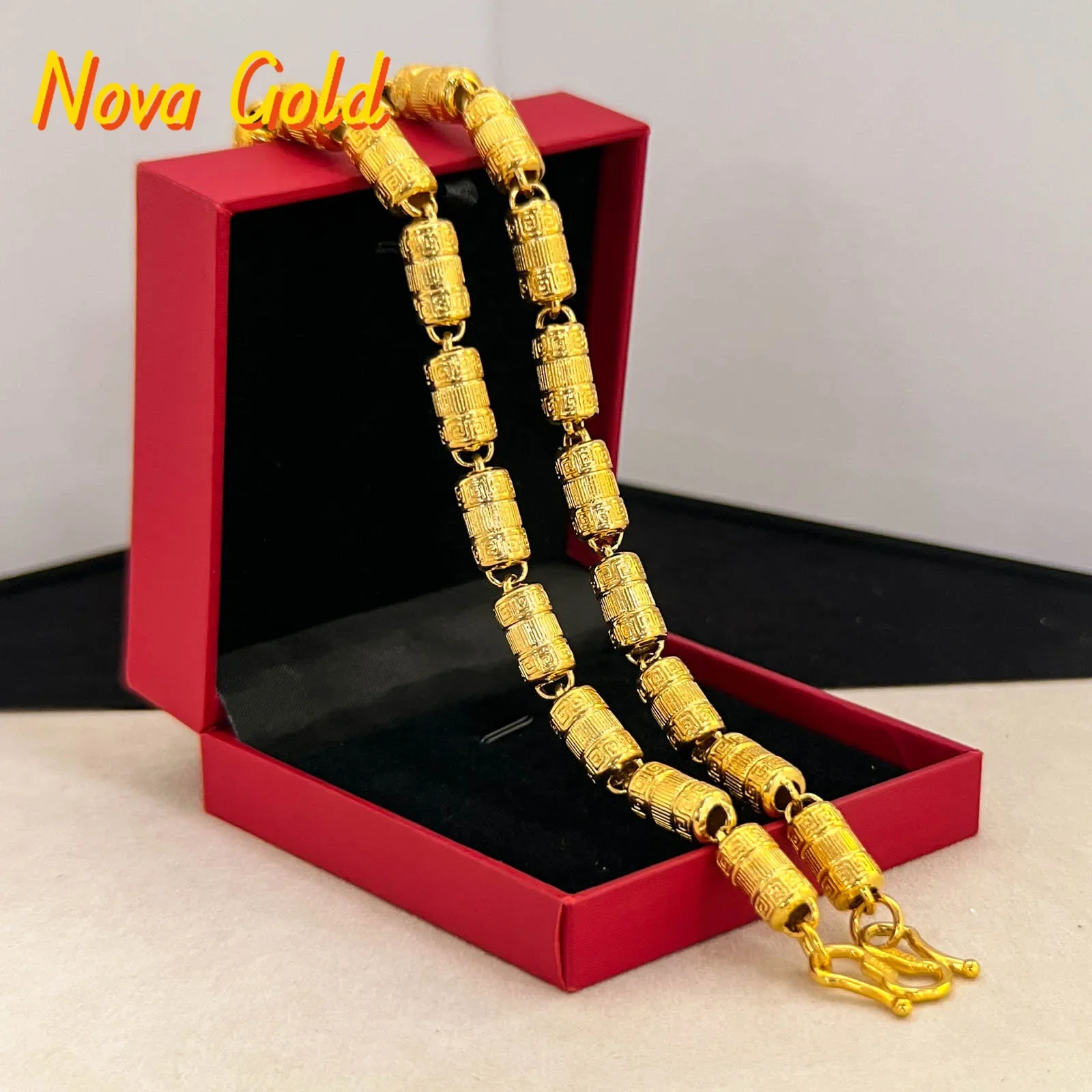 

Мужское цилиндрическое ожерелье NovaGlod из чистого золота 9999 пробы с узором «Великая стена», 24K, из настоящего золота, персонализированное, модное, классическое, цилиндрическая цепочка A