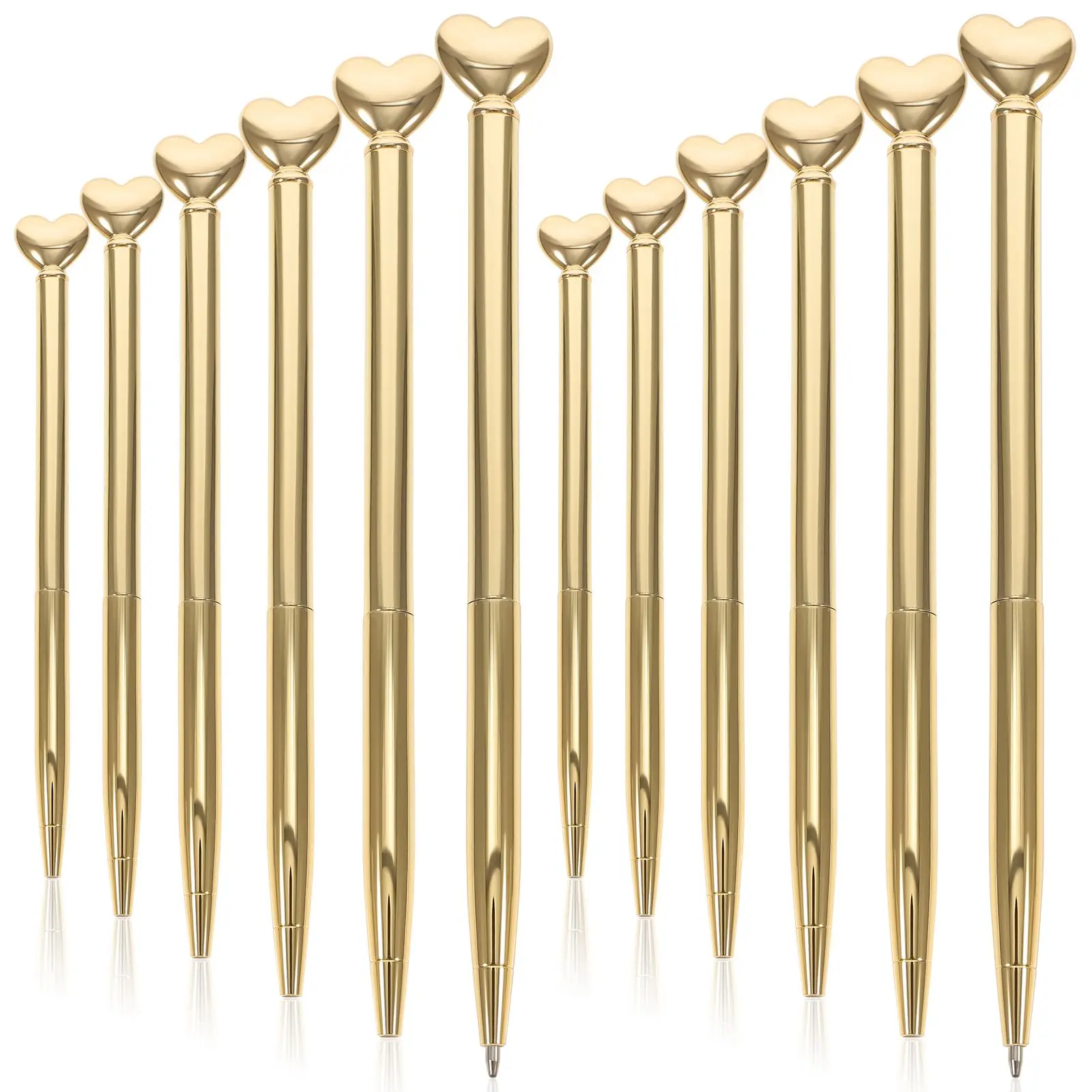 

12 шт. металлические шариковые ручки в форме сердца, уникальные круглые милые золотые портативные ручки для письма для студентов, ежедневное использование для дома