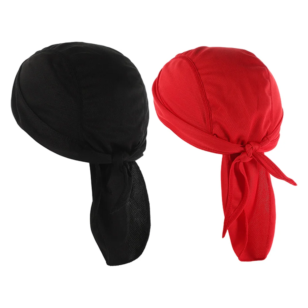 

2 pcs Black Red Breathable Sun Protection Quick-drying Liner Caps Bandana Hat for Outdoor Cycling Sports-Men