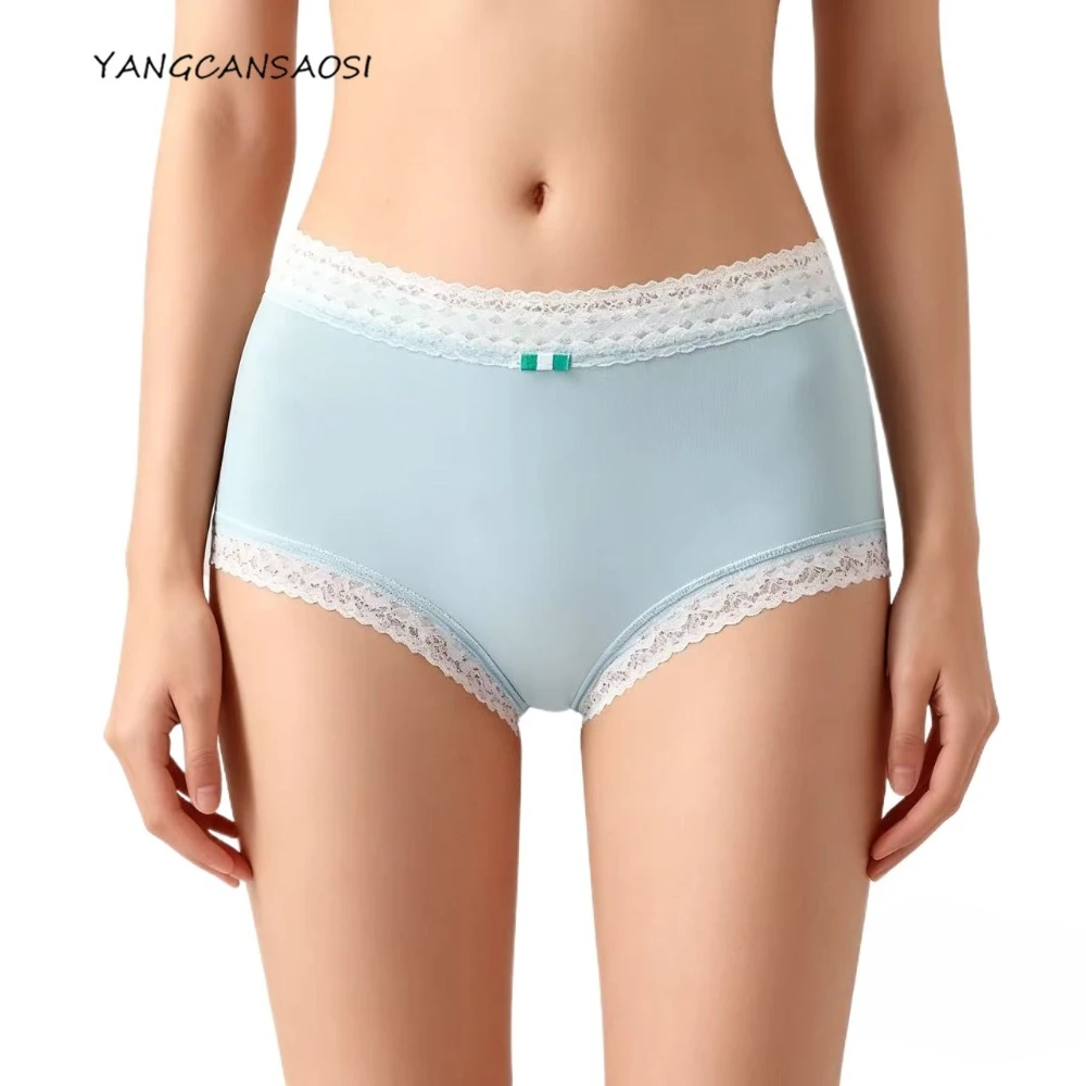 Female Sexy Underwear 10% Natural Mulberry Silk Mid Waist Micro Elastic Solid Color Lace Sexy Buttocks Design Breathable