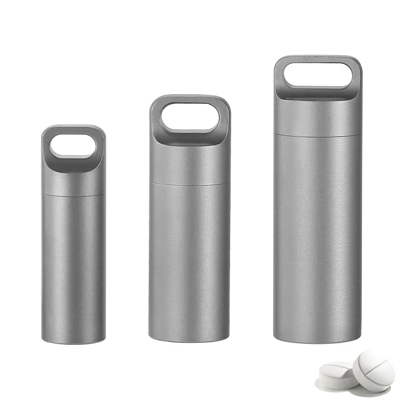 

Titanium alloy Waterproof Pill Box Portable Travel Mini Sealed Can Pill Container Small Tool Parts Storage Bottle With Keychain