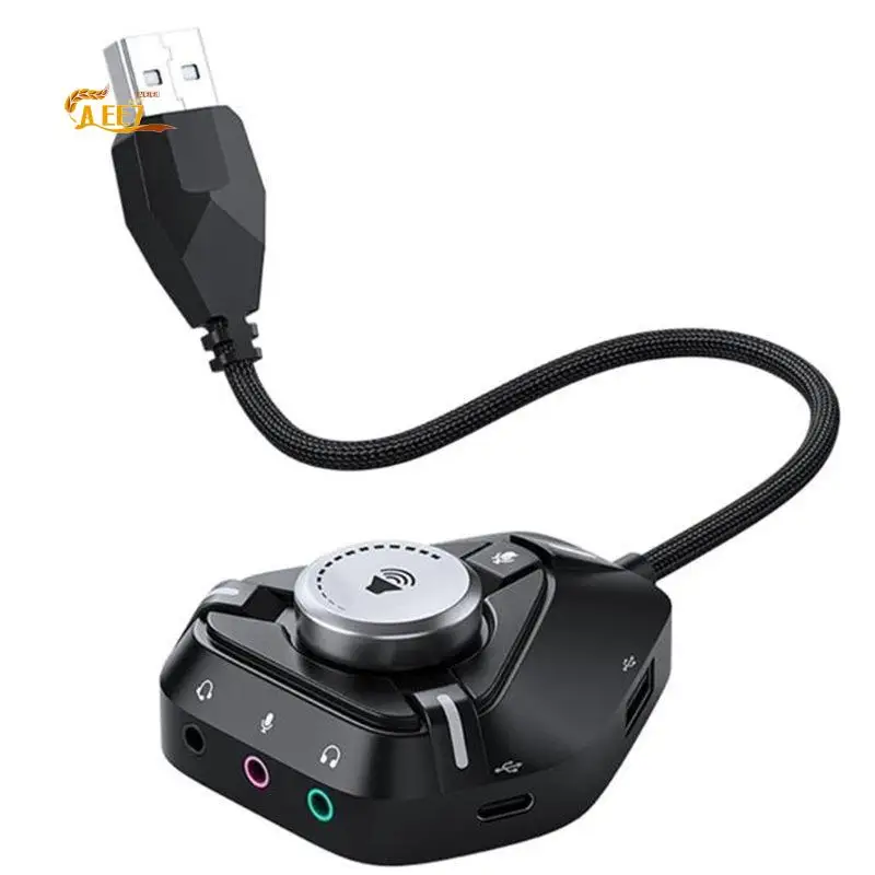 AEE7-95AF USB Sound Card External Sound Card With 3X3.5Mm 2Xusb 1Xtype C Port Sound Adapter For Desktop PC Laptop Headphone
