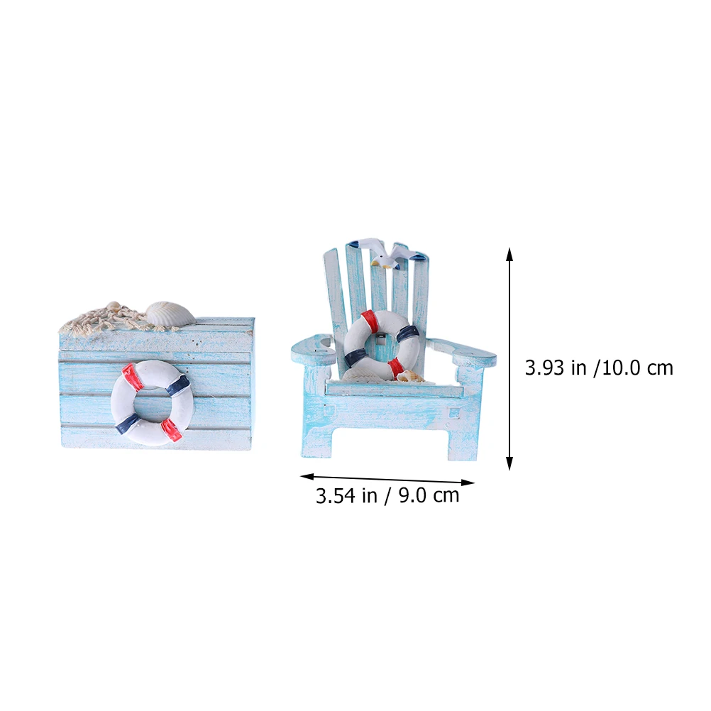 

2pcs Lifebuoy Chair Ornament Natural Wood Desktop Decoration Beach Themed Miniature Wooden Chair Craft Coastal Summer Ornament