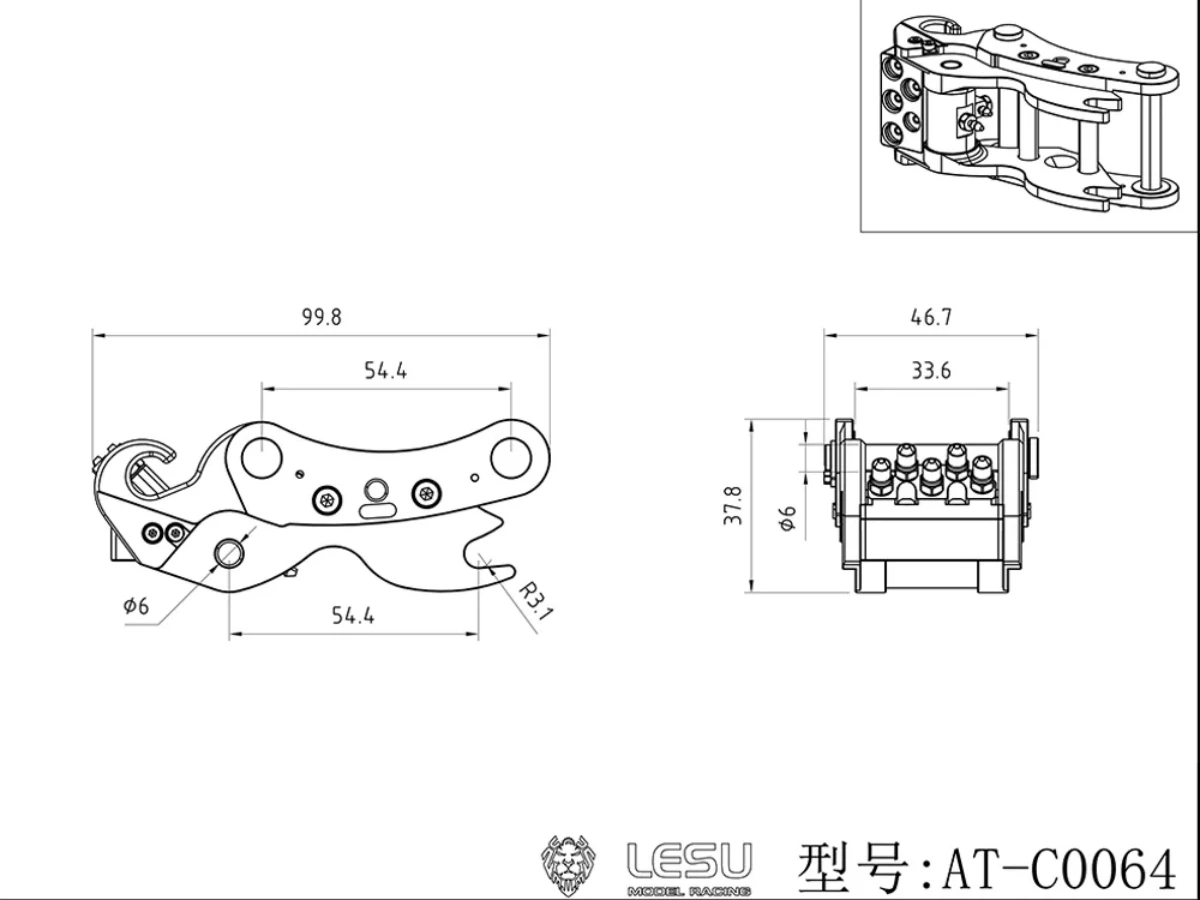LESU 5-Way Hydraulic Quick Change Oil Nozzle Coupler Big Short Tail For 1/14 RC Excavator Model Upgrade Parts