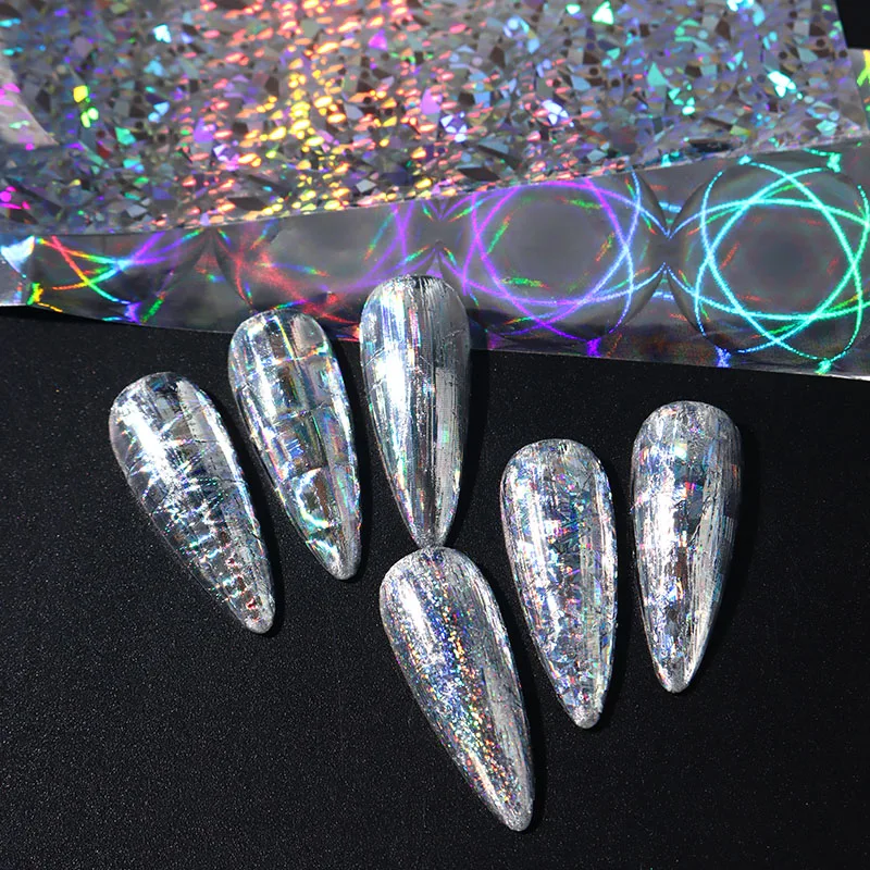 26 Stück Laser-Holographische Nagelfolien Aurora Irisierend Geometrische Streifen Transferaufkleber Metallspiegel Y2K Maniküre-Aufkleber – Detail 4