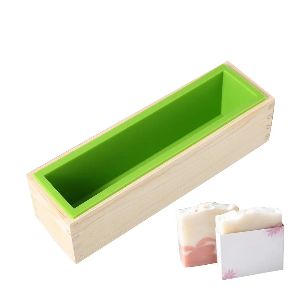 Boowan Nicole Silicone Soap Mold for Soap Making 800g Loaf Mould Silicone Liner with Wooden Box Soap Making Supplies