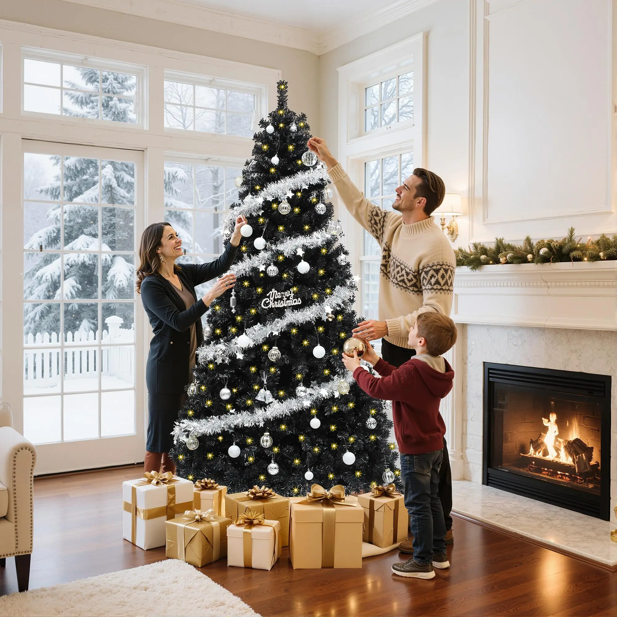 6ft Prelit Black Christmas Tree with Remote & 11 Light-Modes