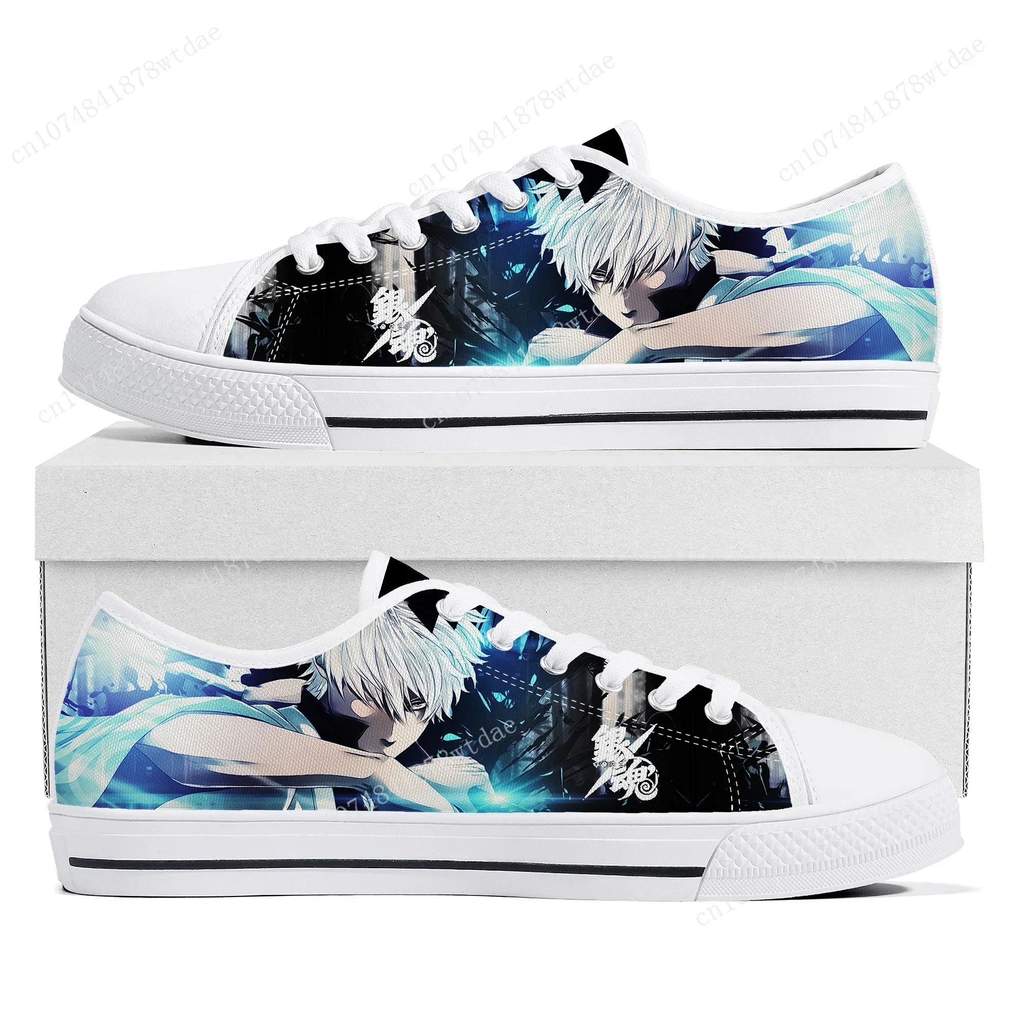 Gintama Low Top Sneakers Womens Mens Sakata Gintoki High Quality Canvas Sneaker Couple Comics Manga Custom Made Shoes