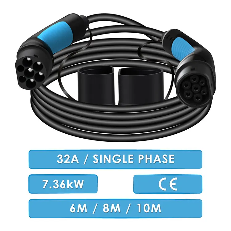 China Wholesale Type 2 EV 3A 7KW   10M Male To Female EU Car Charger Cord Black   EVSE Charging Extention Cable