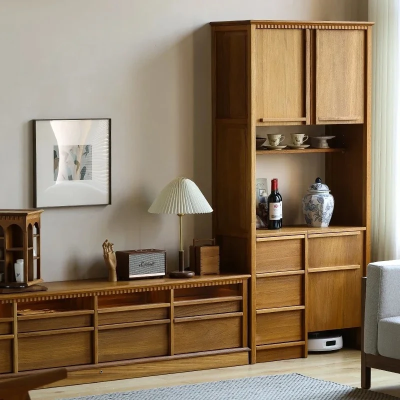 Mobiletto da pranzo retrò, contenitore per soggiorno contro il muro, mobiletto per le pulizie in legno massello