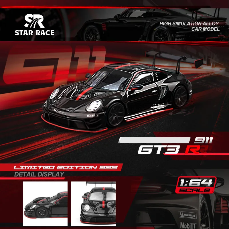 STAR RACE 1:64 911 GT3 Black Bar Simulation Alloy Car Model For Collection&Display&Gift