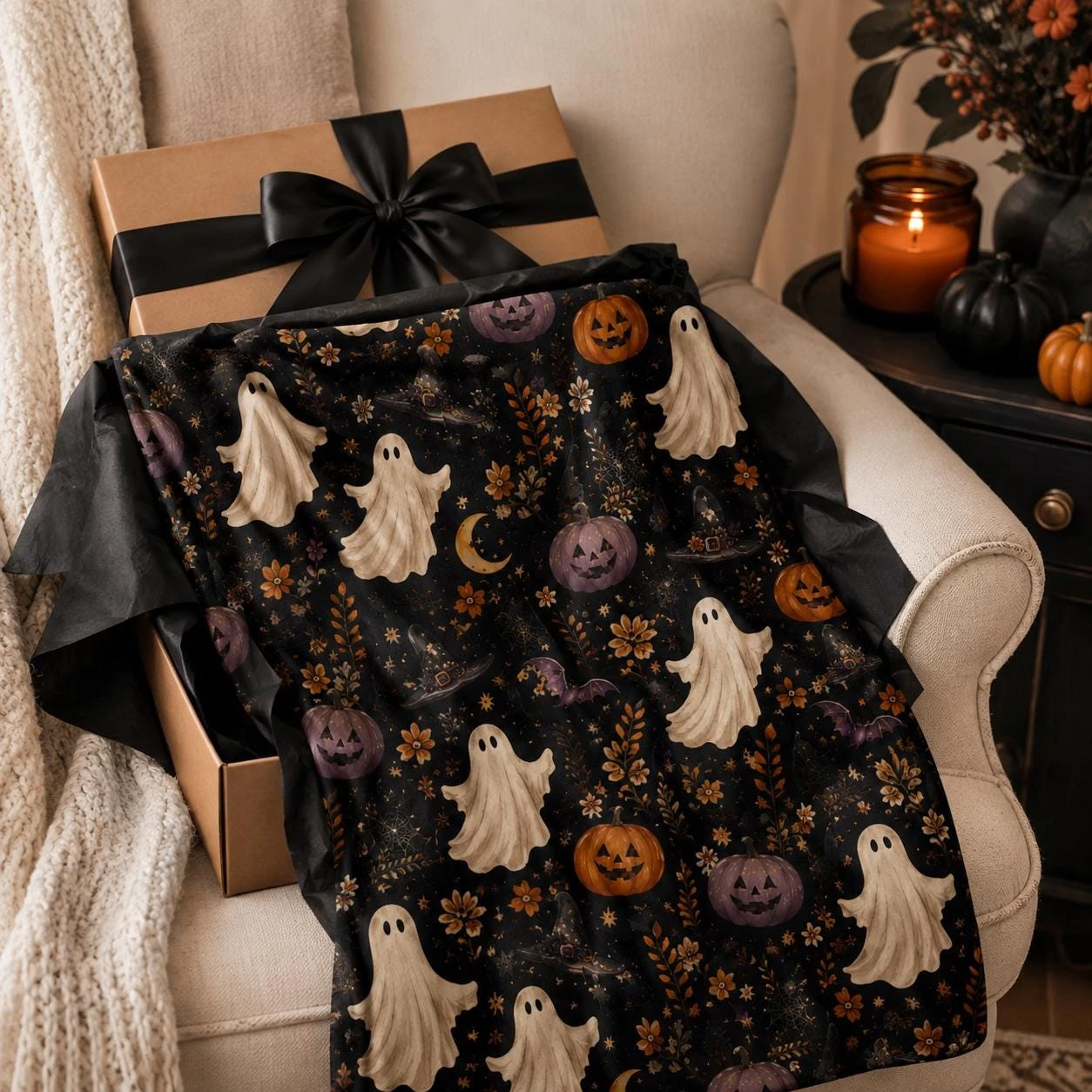 Halloween Cartoon Blanket Flannel Printed Blanket for Camping&Travel Suitable for Sofa Bedroom Living Room watch TV