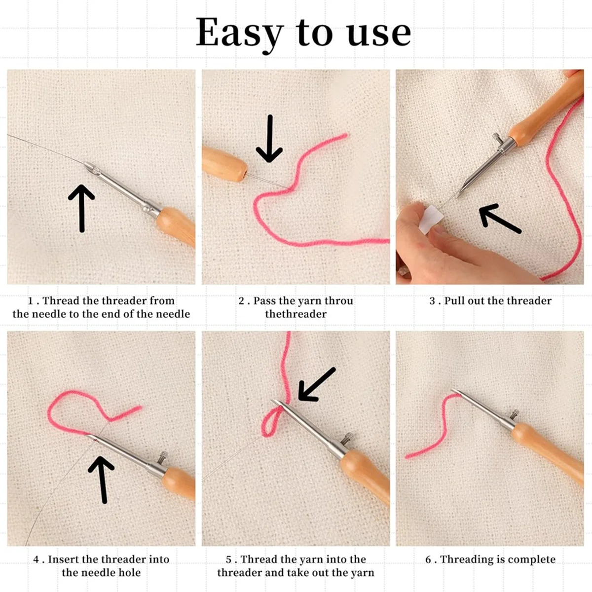 5 Pcs Punch Needle Tool, Punch Needle Kit Metal Punch Needle Punch Needle Threader Punch Needle Set 2.5/3.5/5mm