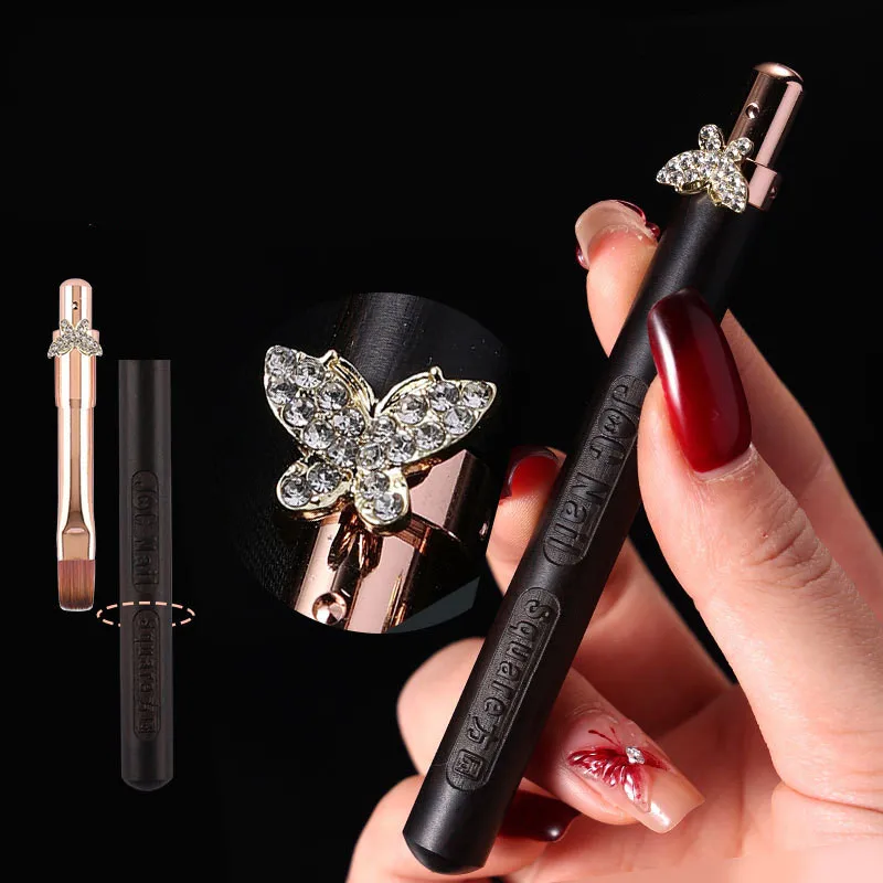 1/12 Uds hebilla de mariposa mango redondo de madera pincel para decoración de uñas línea de pintura delineador de pluma gradiente plano redondo herramientas de manicura francesa