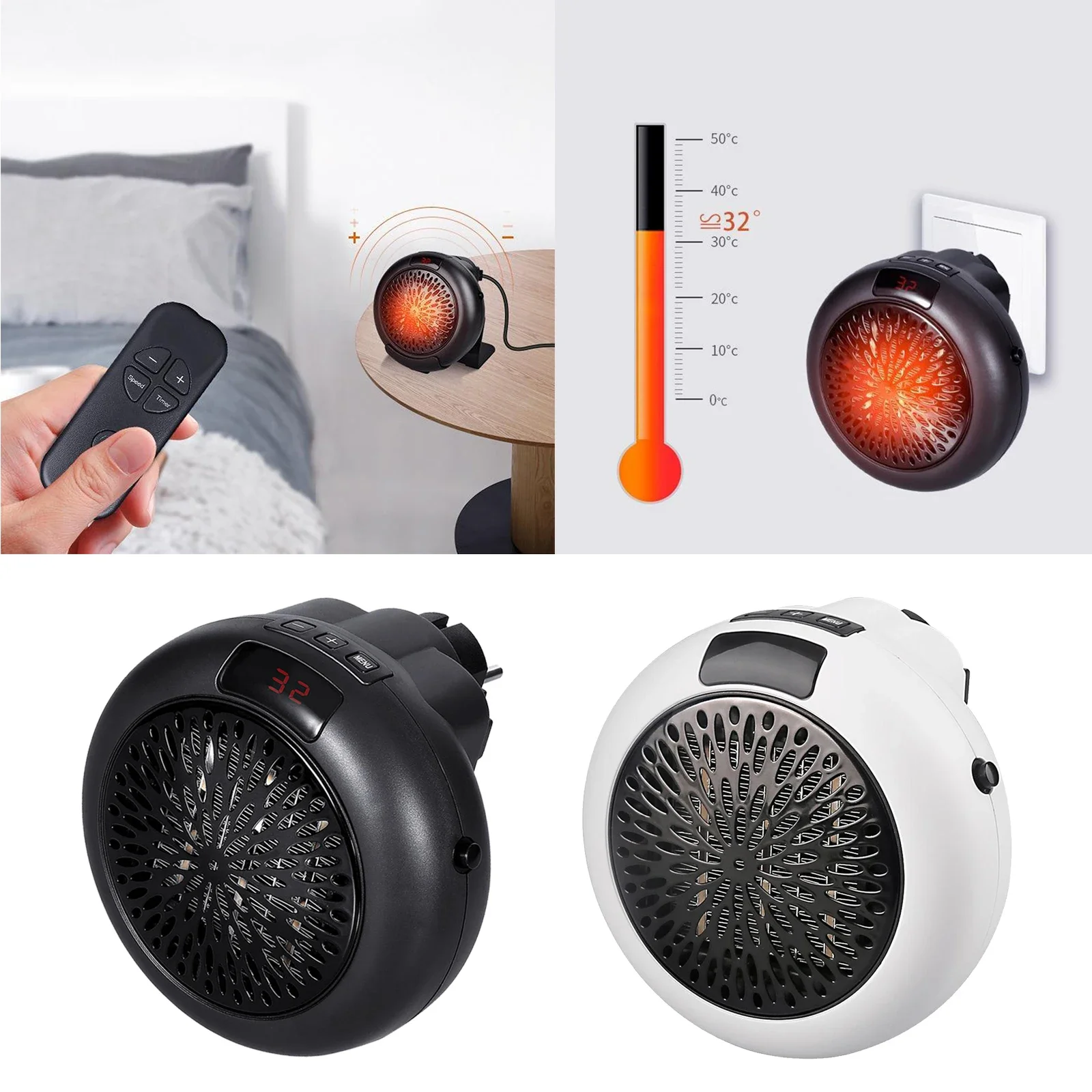 1pc Electric Wall Socket Heater Mini Portable Plug-US Personal Space Warmer Fan