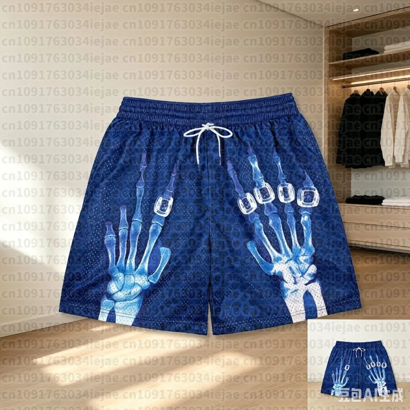 Fashion Street Basketball Kid Shorts Sports Pants Skeleton Hand Printed Quick Drying Shorts Quick Drying Breathable Short Pants