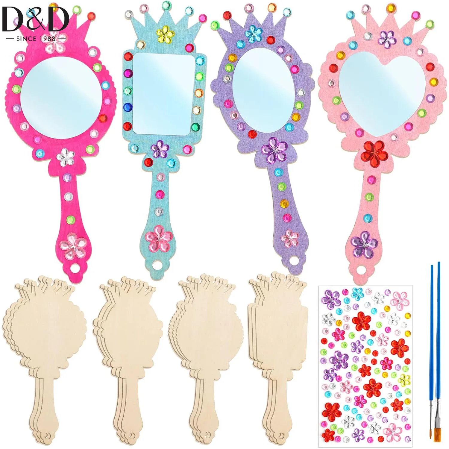 

12pcs/set Princess Foam Mirror Kits Unfinished Wooden Handheld DIY Painting Mirrors Princess Mirrors Party Supplies DIY Gift