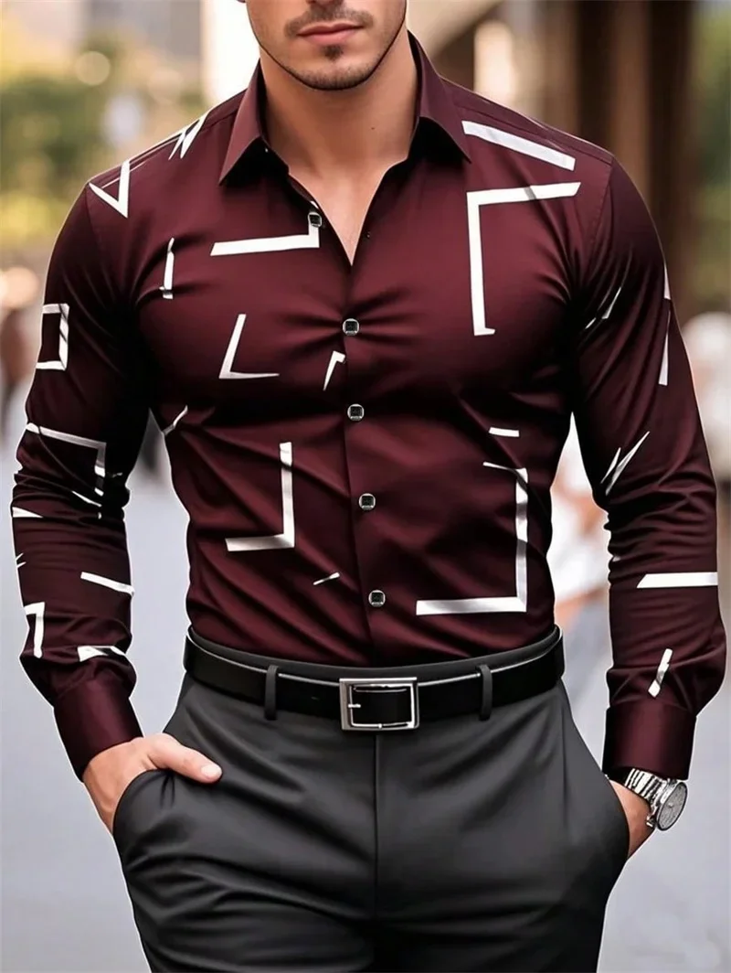 2025 men's shirt business button shirt summer long sleeved lapel vacation shirt fashionable temperament casual top