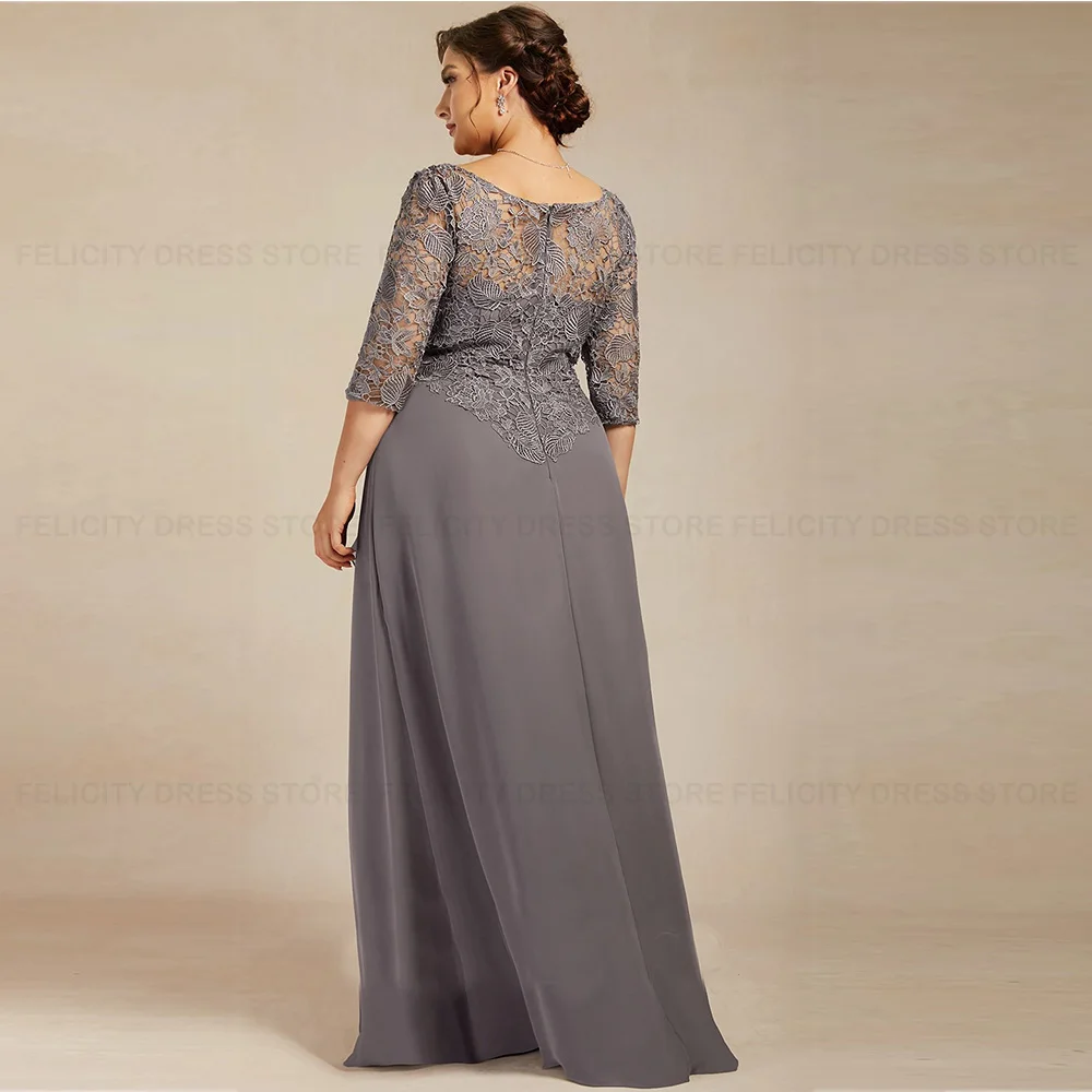 Plus Size Elegant Mother of the Bride Dresses 2023 A-line Scoop Chiffon Lace Ruffle Women Wedding Guest Dress فستان حفلات الزفاف