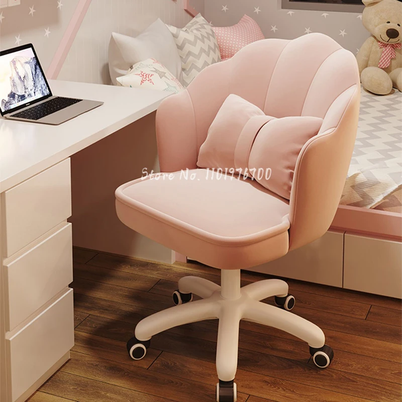 Chaise d\'ordinateur rose mignonne pour fille et garçon, chaise de jeu confortable pour bureau et maison, chaise de maquillage expresse pour chambre