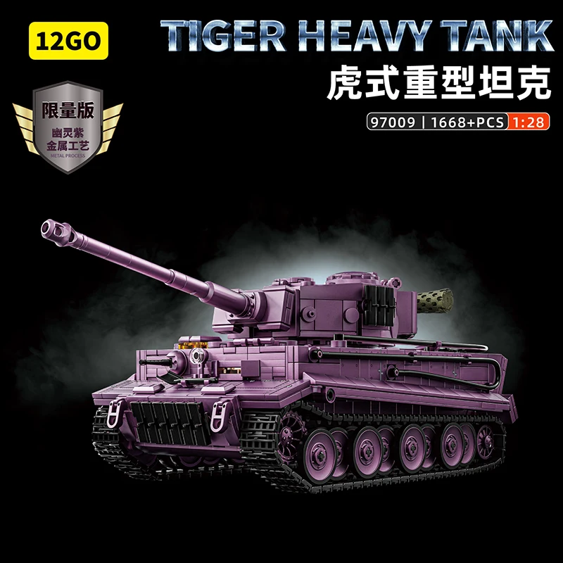 

Танк Tiger Ghost Purple, MOC, 1668 деталей, масштаб 1:28, сборная модель немецкого танка времен Второй мировой войны, коллекционный декоративный подарок для фанатов