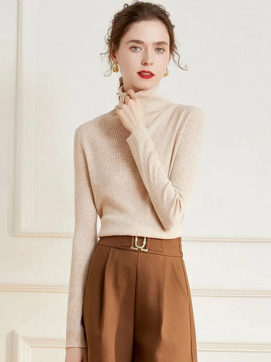 LOUIS YAO Women's Sweater Turtleneck Solid Color Base Shirt 2023 Autumn New Simple and Elegant Knitted Long Sleeve Versatile Top