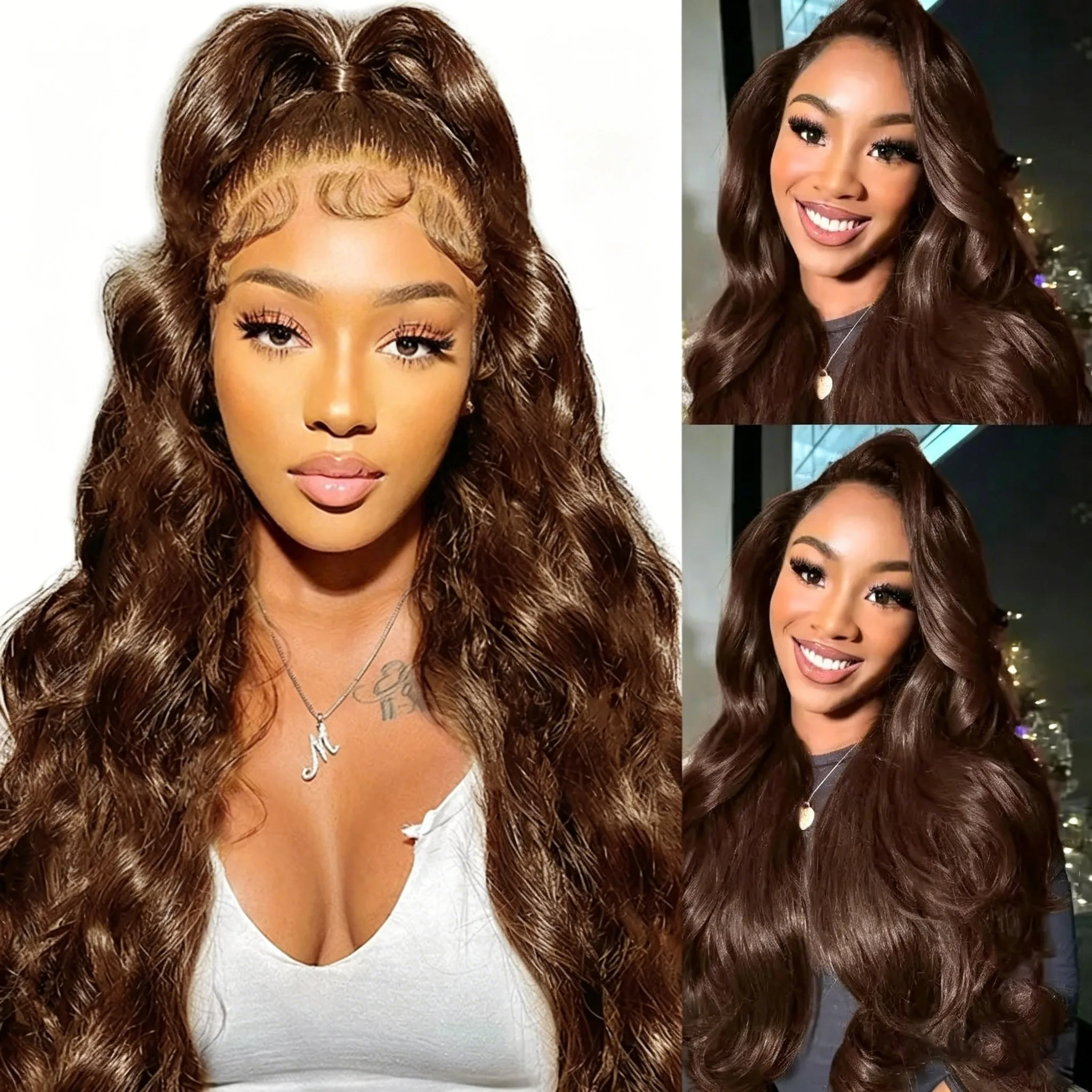 

3B 3C Chocolate Brown Lace Front Wig Human Hair 4# Colored Brown Body Wave HD Lace Pre Plucked Wig for Women