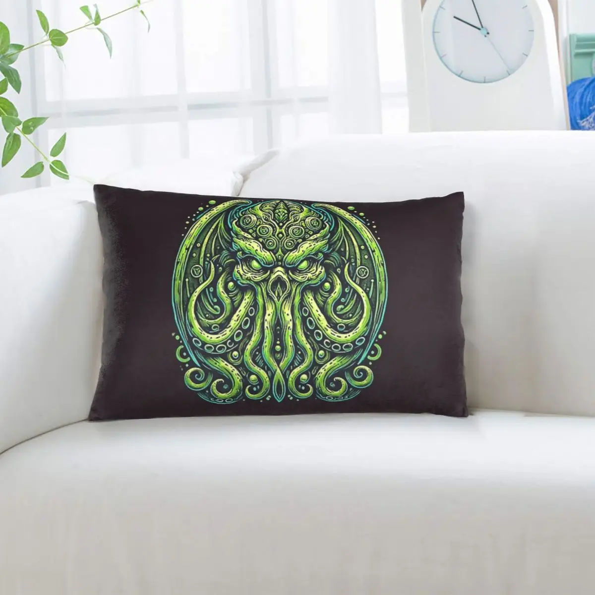 Green Cthulhu Octopus With Tentacles And Teeth Rectangle Pillowcase Cushion Cover Decorative Bedroom Bed Comfort Throw Pillow