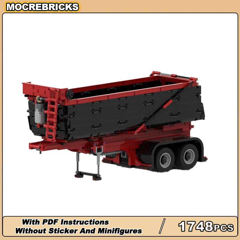 MOC Red&Black Dump Trailer Vehicle Model Building Blocks Assembly Creative Bricks Railway Carriage Toy Children's Holiday Gifts