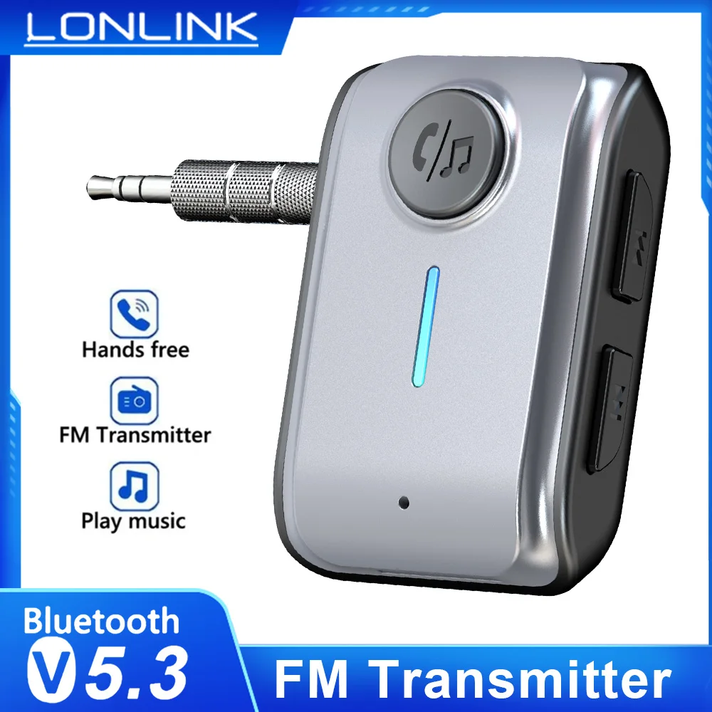 Lonlink Car Bluetooth 5.3 FM Transmitter Wireless Audio Receiver 3.5 MM AUX Car MP3 Player With USB-A Port Hands-free call