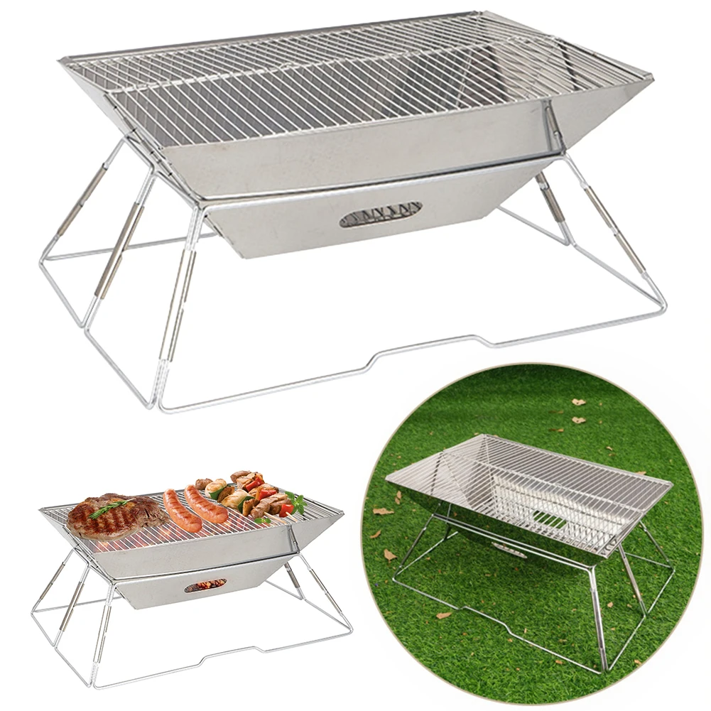 Stainless Steel Charcoal Grill Portable Camping Fire Pit Folding Wood Burning Stove with Carrying Bag for Camping Garden Outdoor