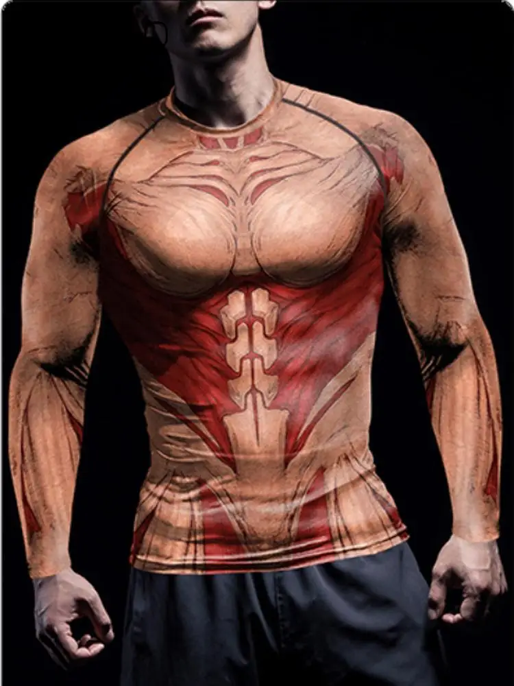 

Zawaland Long Sleeves Tees Men's Muscle 3D Printing Movie Superhero Cosplay Casual Sports T-Shirt Compression Fitness Tops Tees