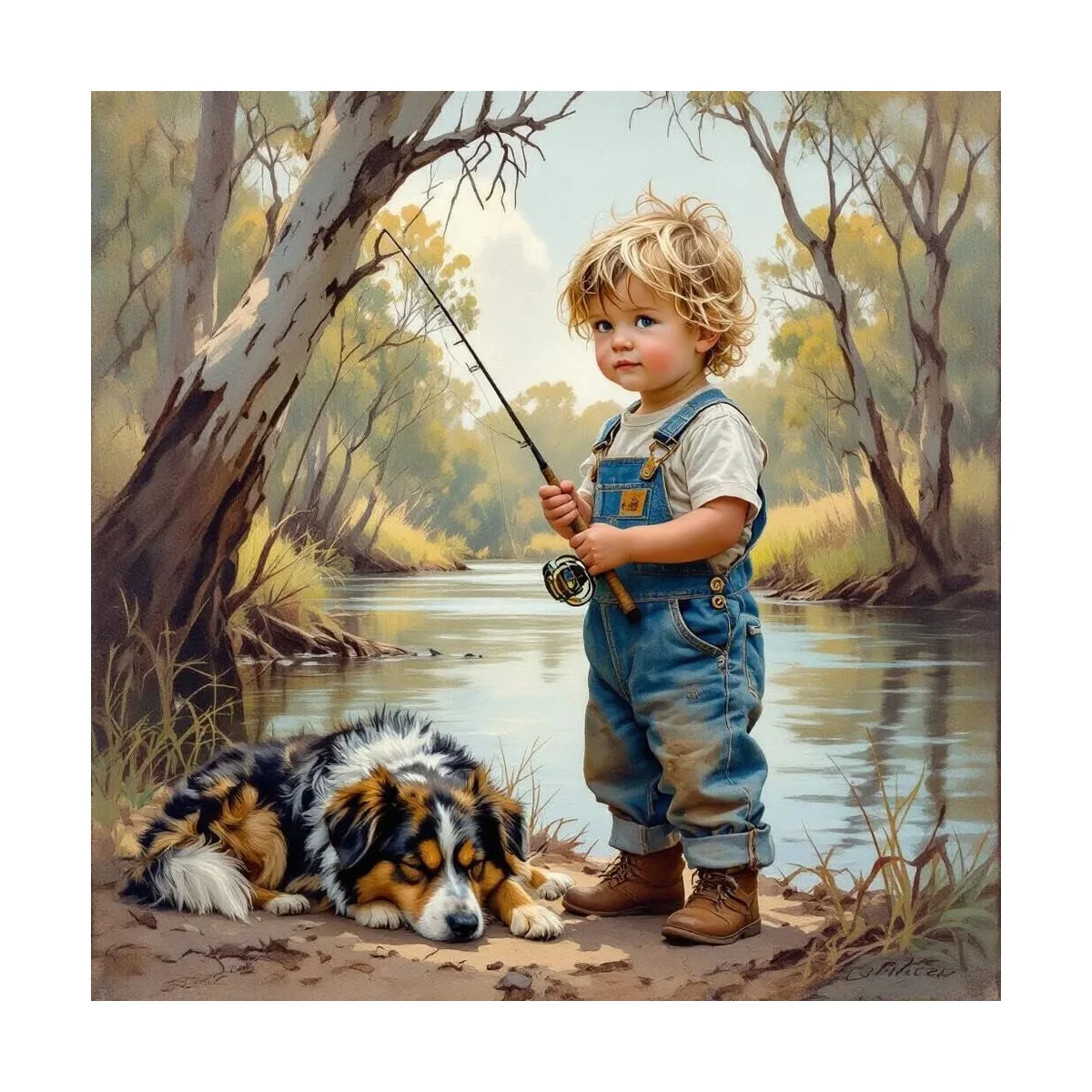 1 Stück 30x30 cm/11,8 Zoll, 11Ct/14Ct Kreuzstich-Set, DIY Valentinstagsgeschenk, Stickerei-Set für Festlichkeiten, Anglerjunge mit Hund – Detail 4