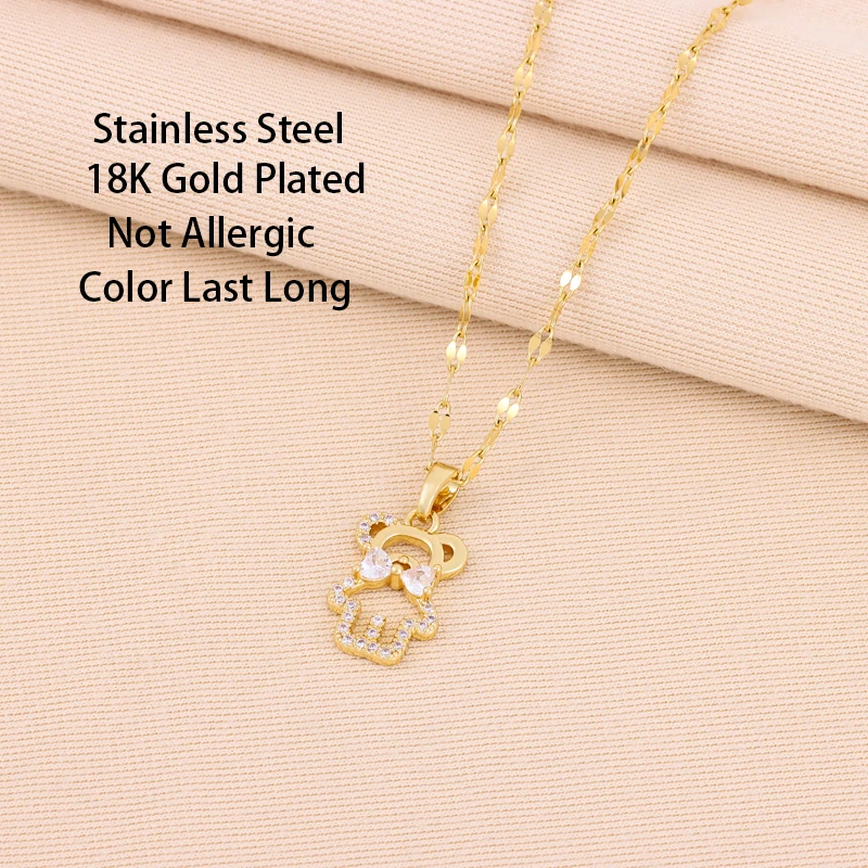 New In Trendy Cute Hollow Bear Pendant Necklaces For Women Trendy Zircon Crystal Female Neck Chain Jewelry Ladies Accessories