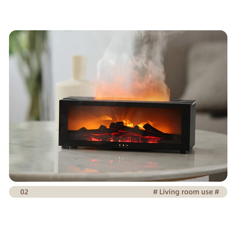 Flame Aroma Diffuser  Fireplace Essential Oil Diffuser Air Humidifier   Cool Mist Difusor With Realistic Fire Night Light A