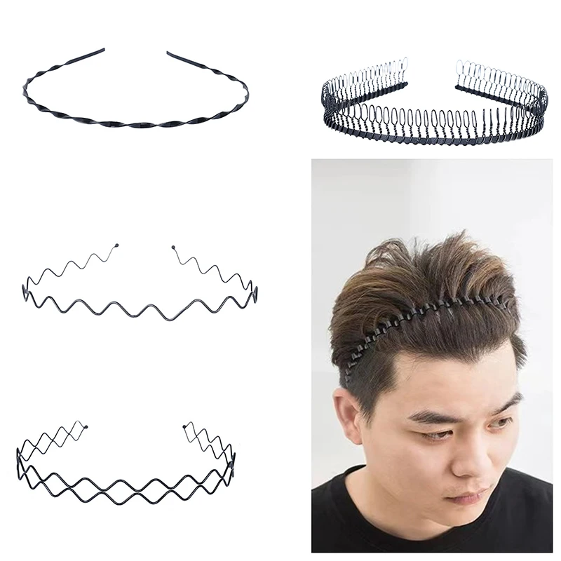 4PCS Non Slip Unisex Black Metal Spiral Wave Headband Men Women Flexible Sports Hair Band Accessories Hair Band Accessories