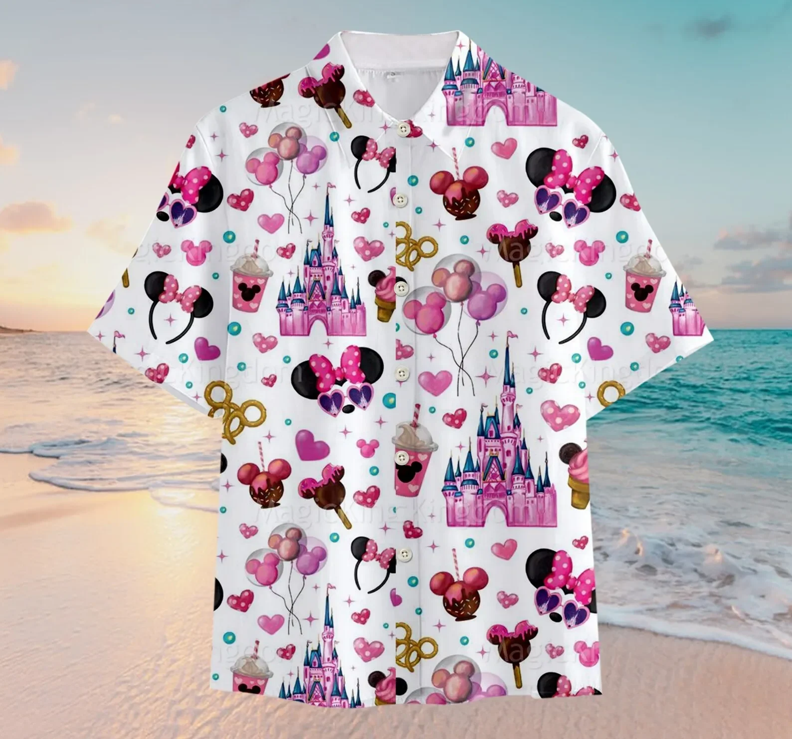 Chemise Hawaïenne à Manches Courtes pour Homme, Collection Disneyland, Eugène, Boutonnée, Minnie, Mode Plage