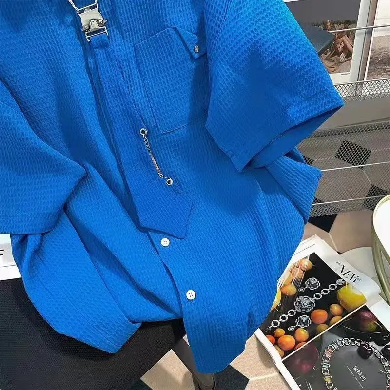 Camicia taglie forti estate donna nuova cravatta waffle di alta qualità design senso nicchia sciolto versatile moda top