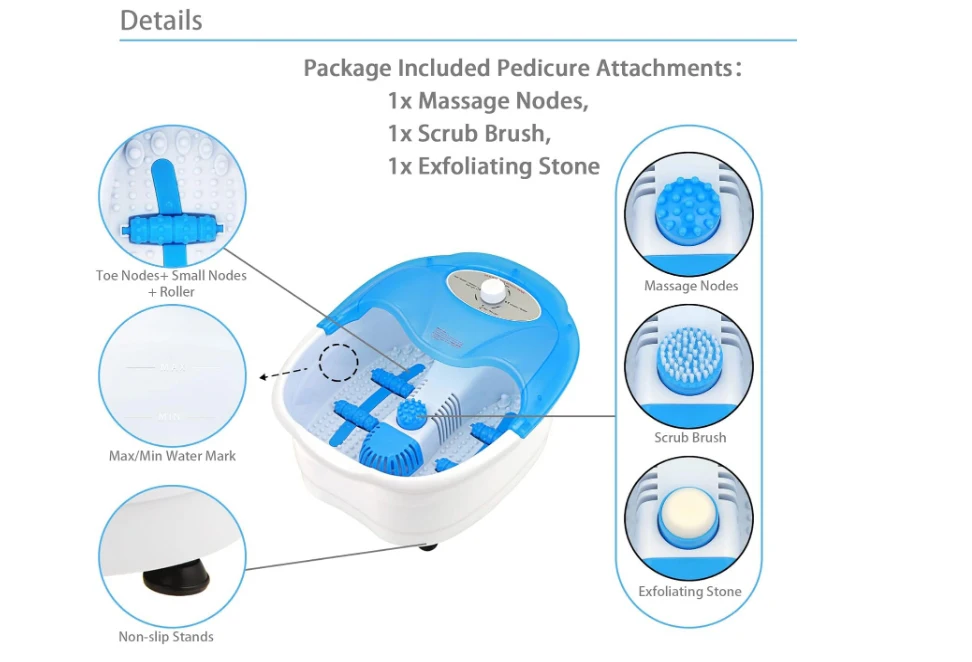 Heated Foot Spa Bath with Bubble Massage, Pedicure Attachments, Vibration for Fatigue Relief FBM605