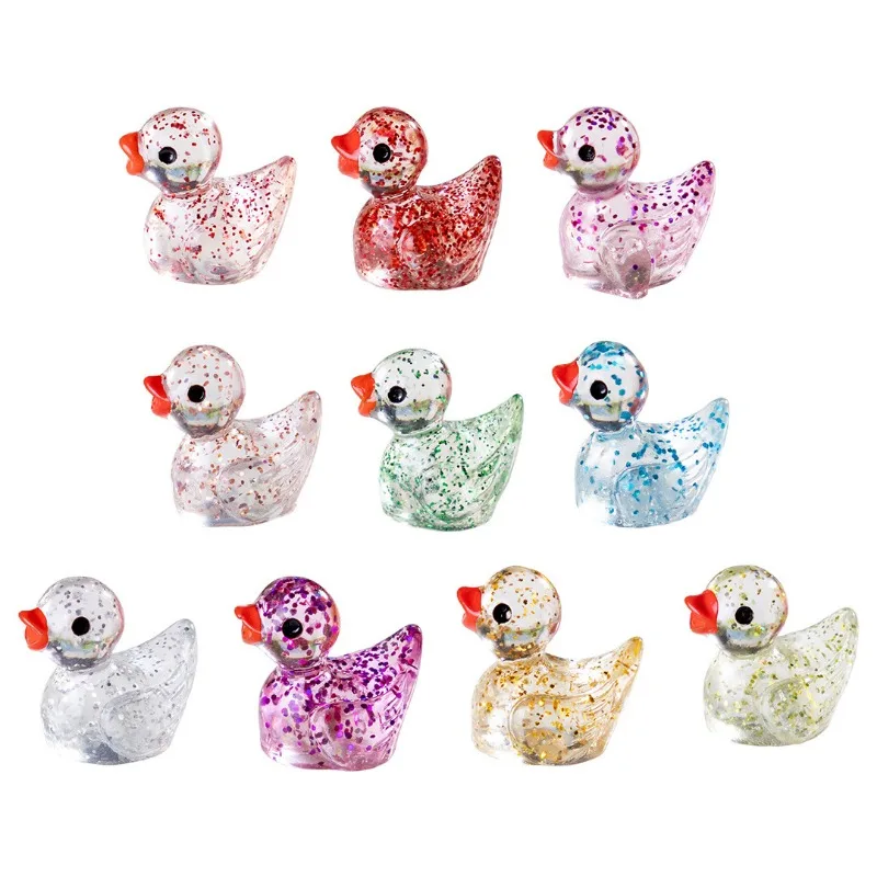 Conjunto de pato de resina luminosa, 5 peças, decoração em miniatura brilhante para jardins de fadas diy, resina segura para crianças, adesivos que brilham no escuro