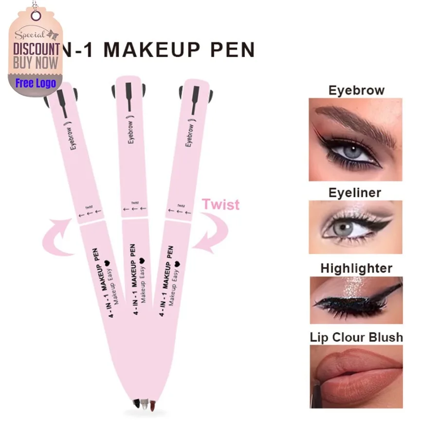 

4in1 Makeup Pen Private Label Lip Liner Highlighter Eyeliner Eyebrow Pencil Custom Logo Wholesale