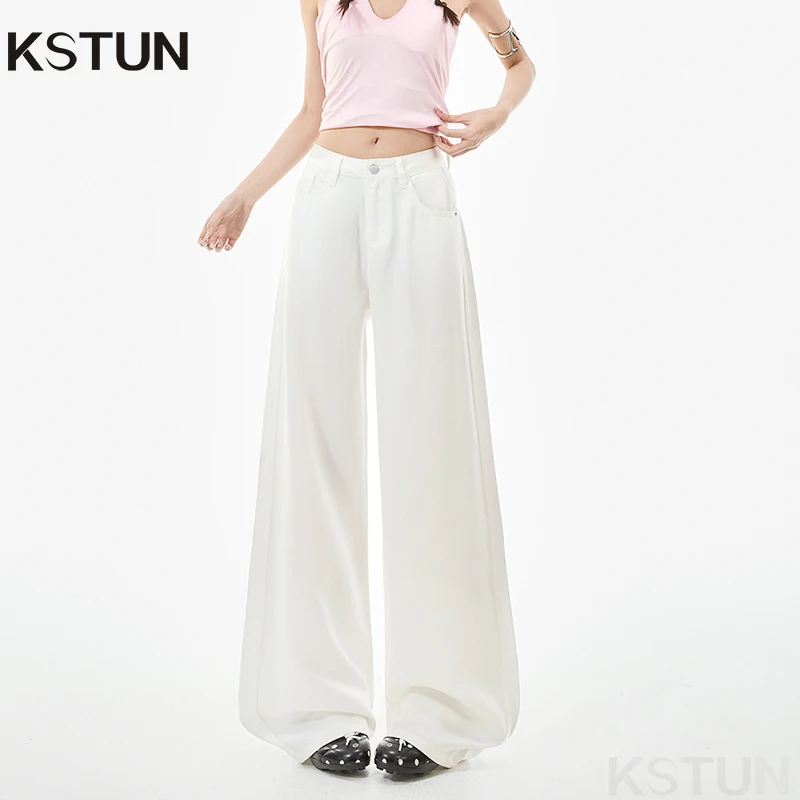 

KSTUN 2026 Spring Summer Women's Wide Leg Jeans White Soft Lyocell Jeans Cool Smooth Breathable Skin-friendly Women Trousers