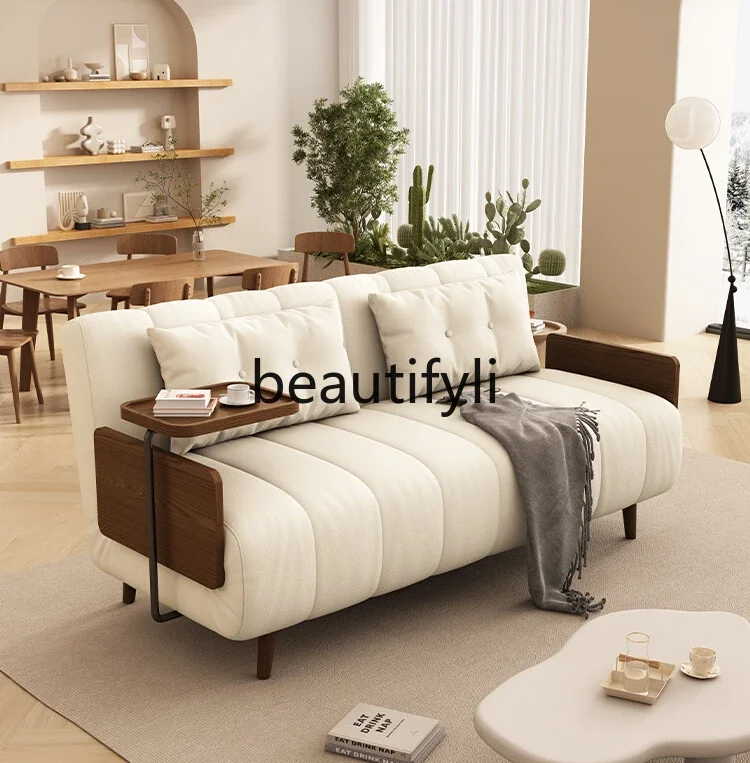 

Solid wood sofa bed Multifunctional foldable retractable sitting and lying room fabric bed