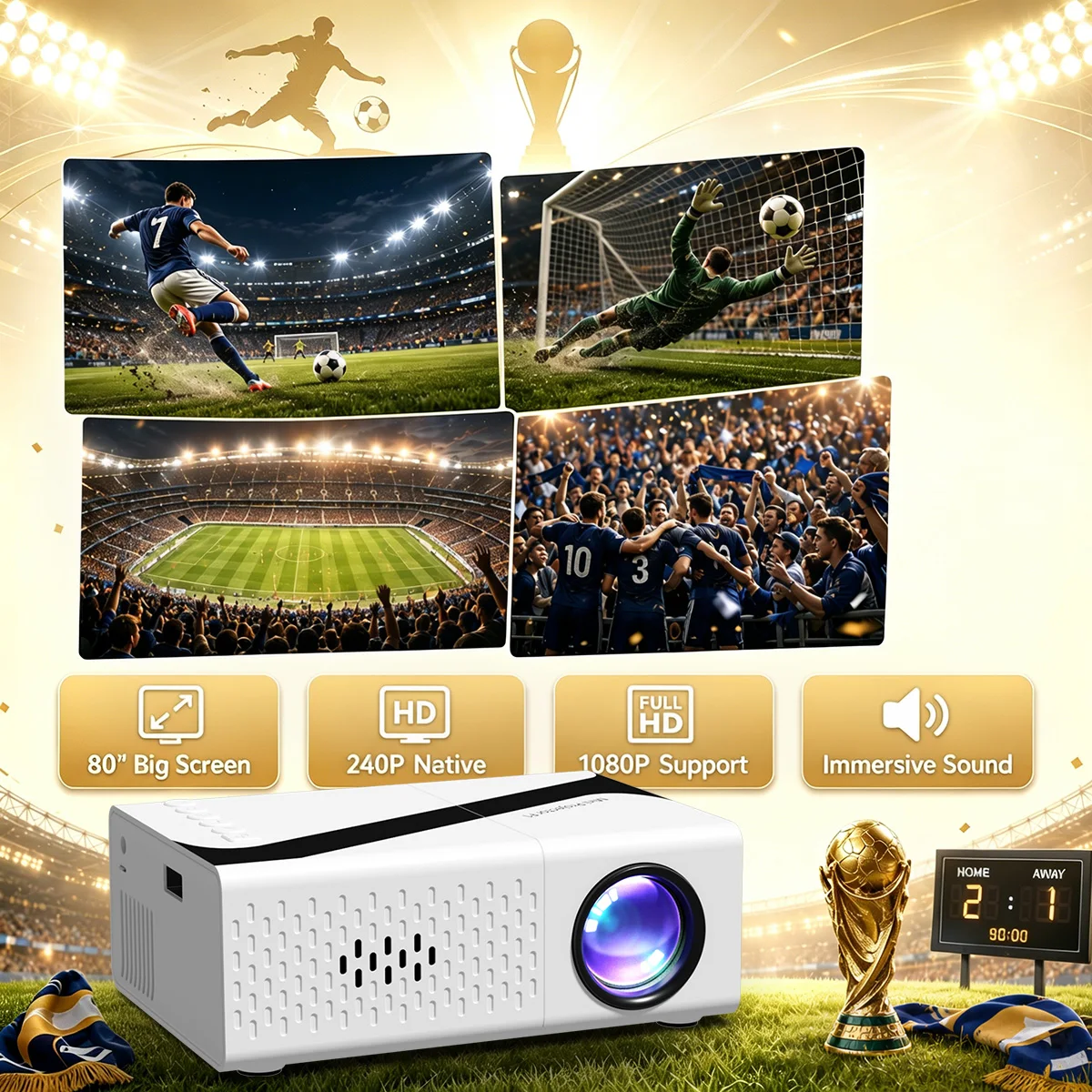 Portable Projector 4K Decoding 1080P High-Definition Projection Built-in Speaker For Home Theater Mobile Phone And Computer Use